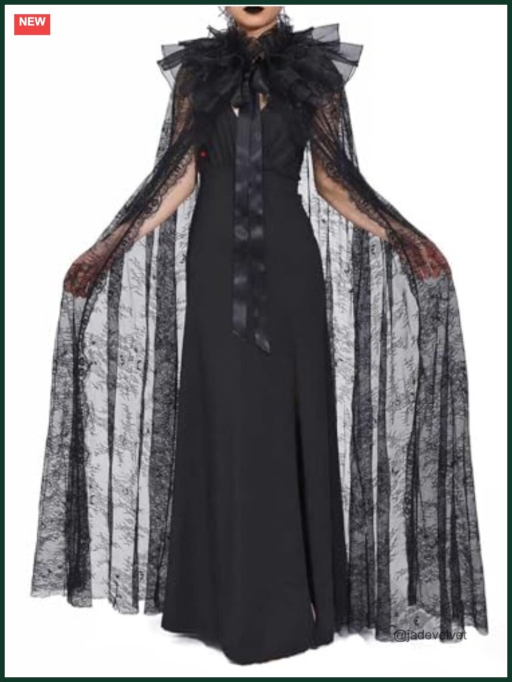 Black Lace Cloak Long Sheer Collar Cape Halloween Costume Cosplay Robe
